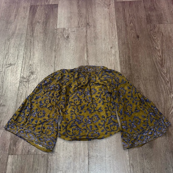 Free People On The Block Flare Sleeve Ruched Blouse Top Size Small - Picture 7 of 9